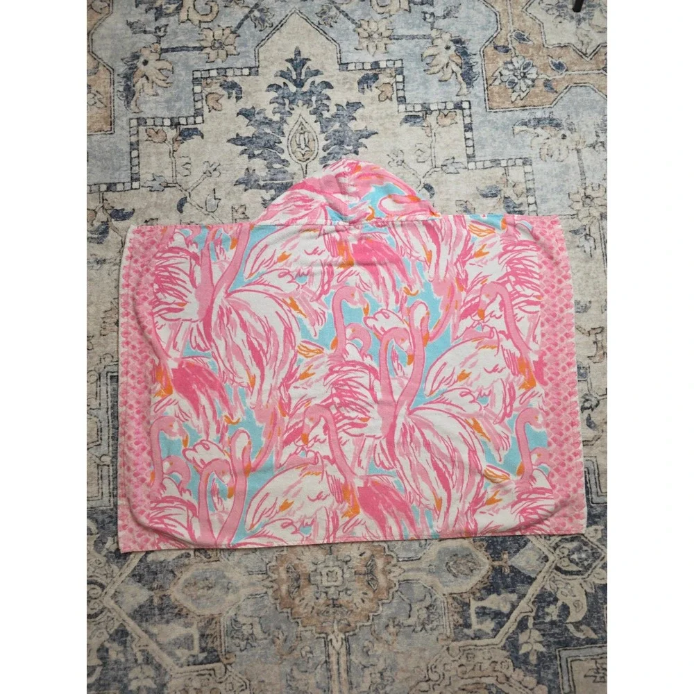Lilly Pulitzer x Pottery Barn Kid Pink Colony Flamingo Hooded Cotton Beach Towel